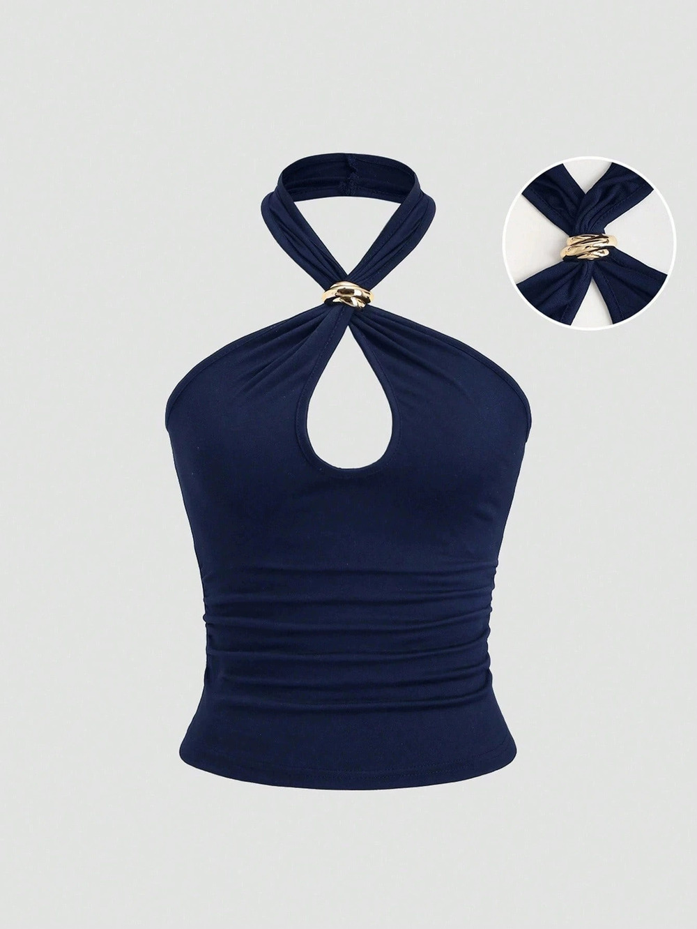 ZARA Sexy Golden Ring Buckle Halter Neck Crop Top Summer Vest